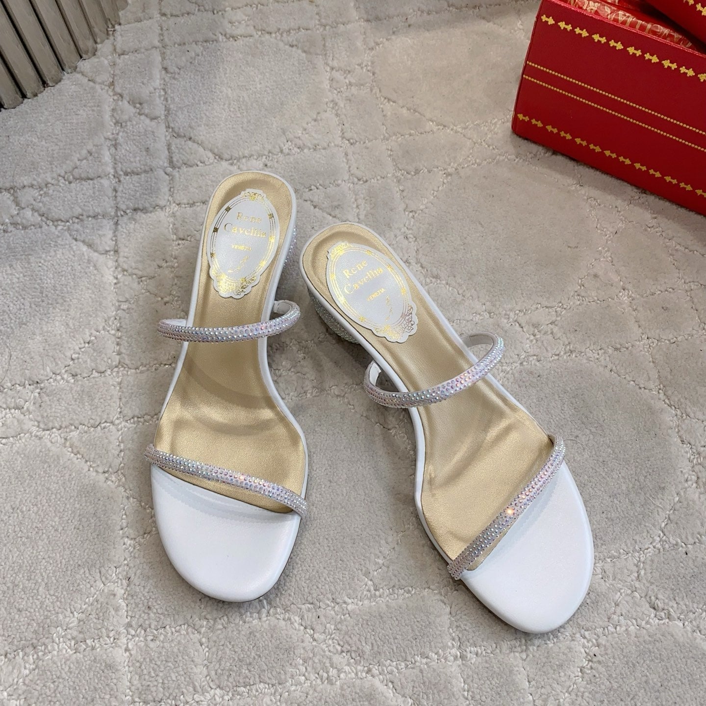 RENE CAOVILLA 26S HIGH-HEELED SANDALS 45 MM IN WHITE LAMBSKIN