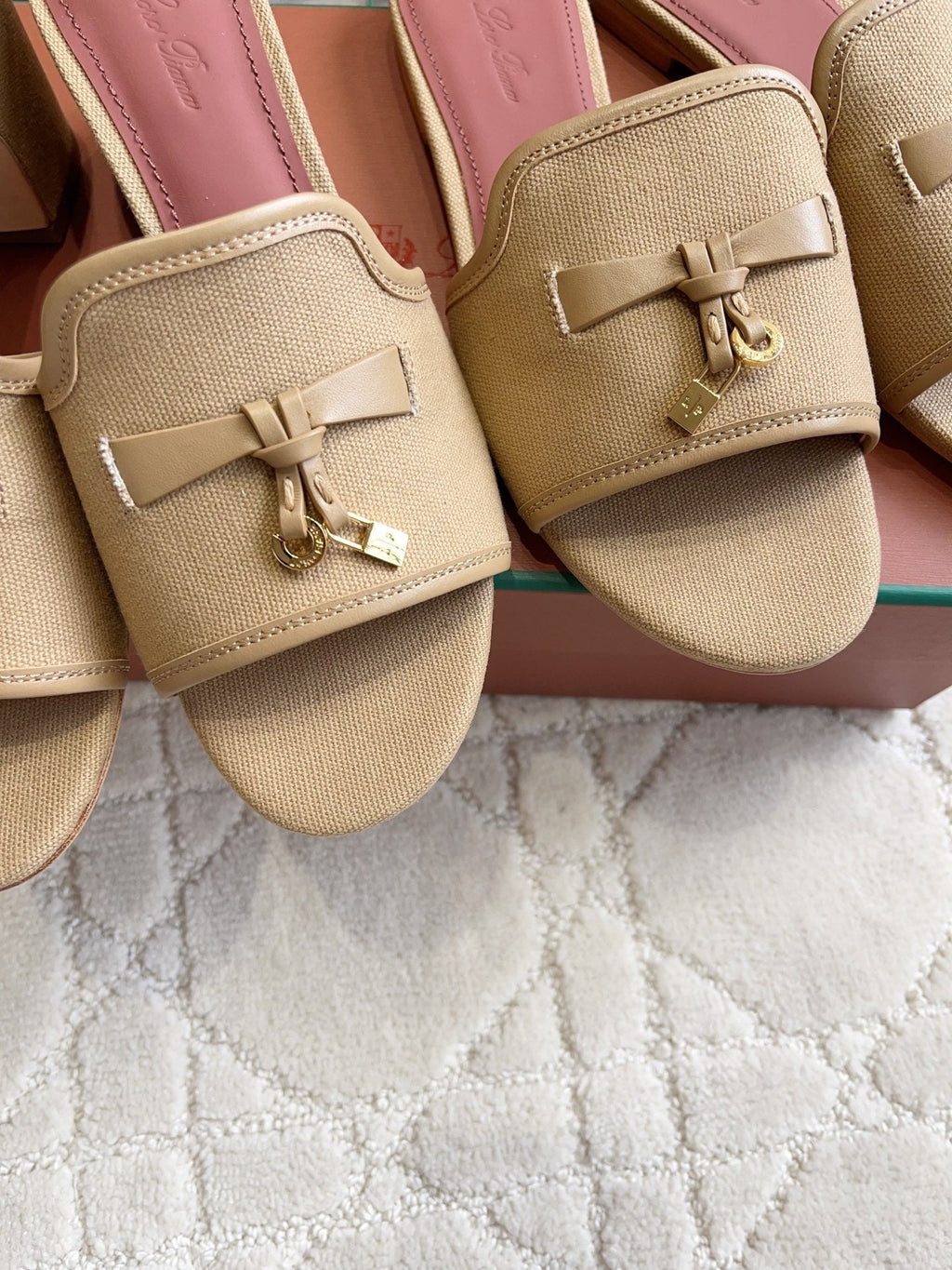 LP 26S HIGH HEEL SANDALS IN NUDE BEIGE CANVAS AND CALFSKIN