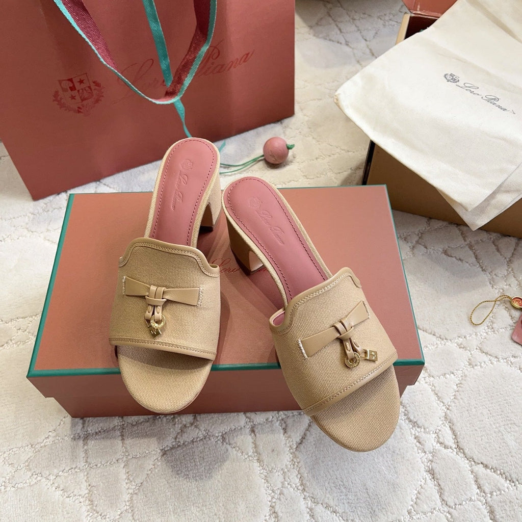 LP 26S HIGH HEEL SANDALS IN NUDE BEIGE CANVAS AND CALFSKIN