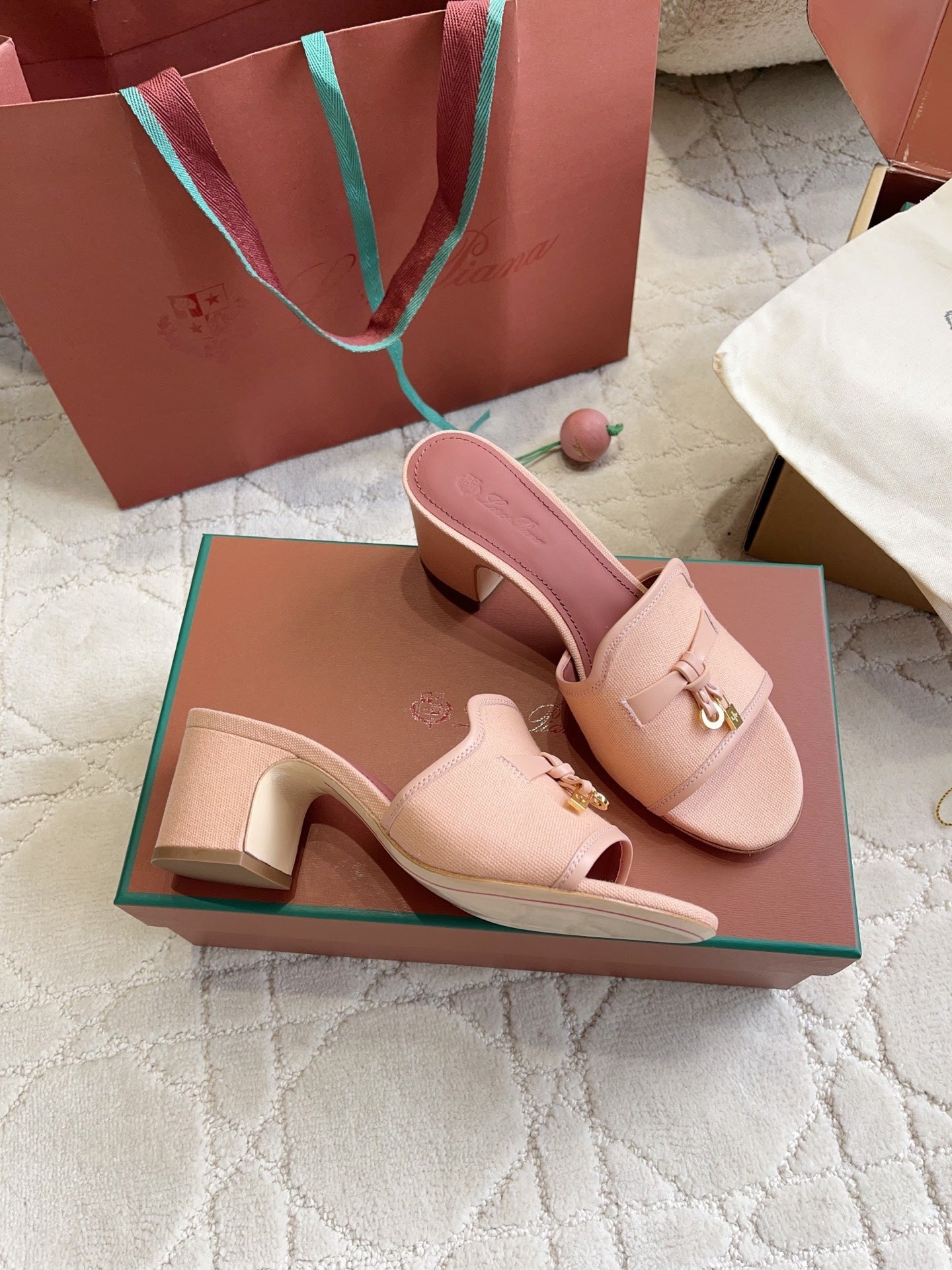 LP 26S HIGH HEEL SANDALS IN BLUSH PINK CANVAS AND CALFSKIN