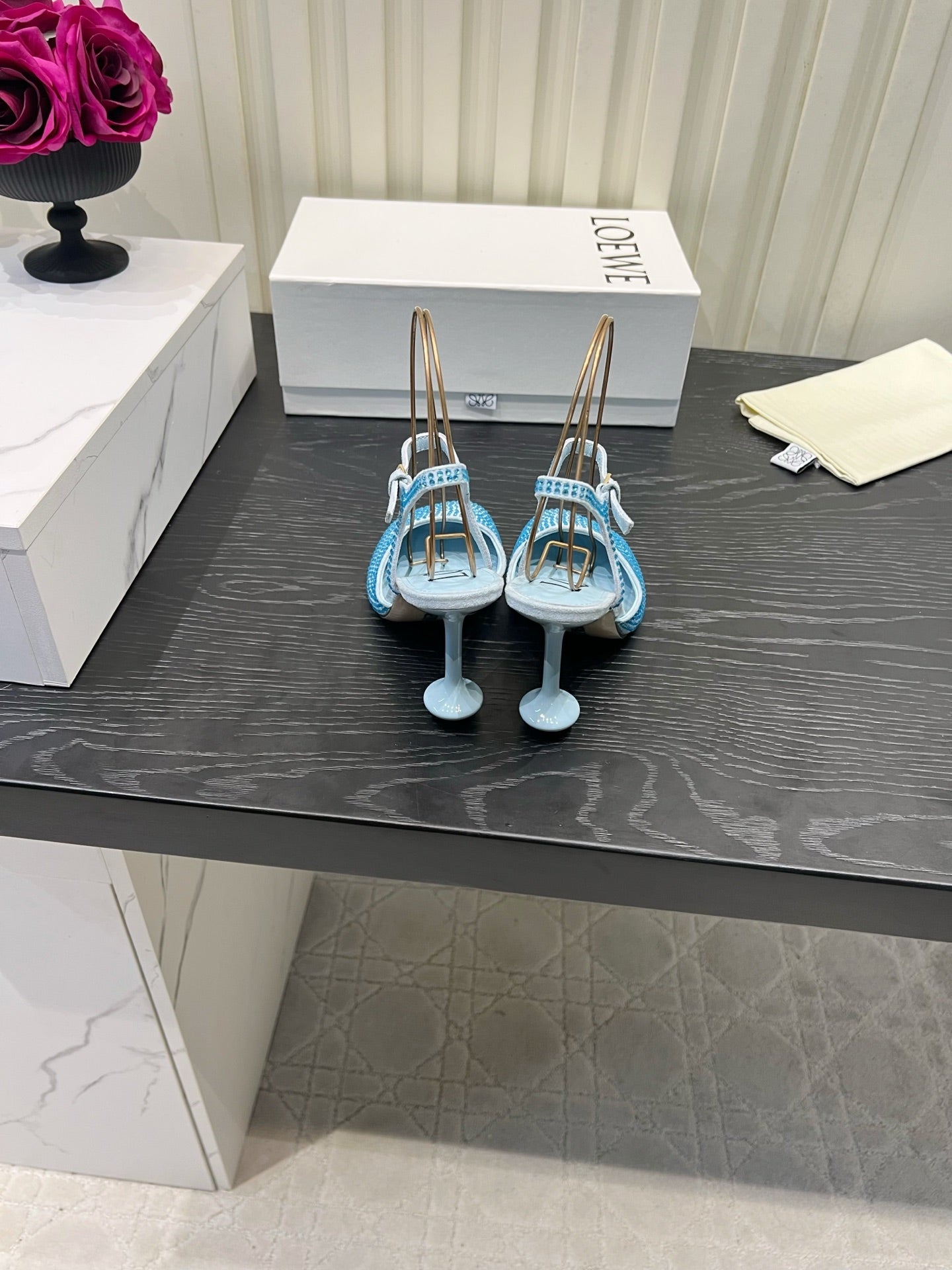 LOEWE 26S EMBELLISHED HIGH HEELS 60 MM IN LIGHT BLUE CALFSKIN