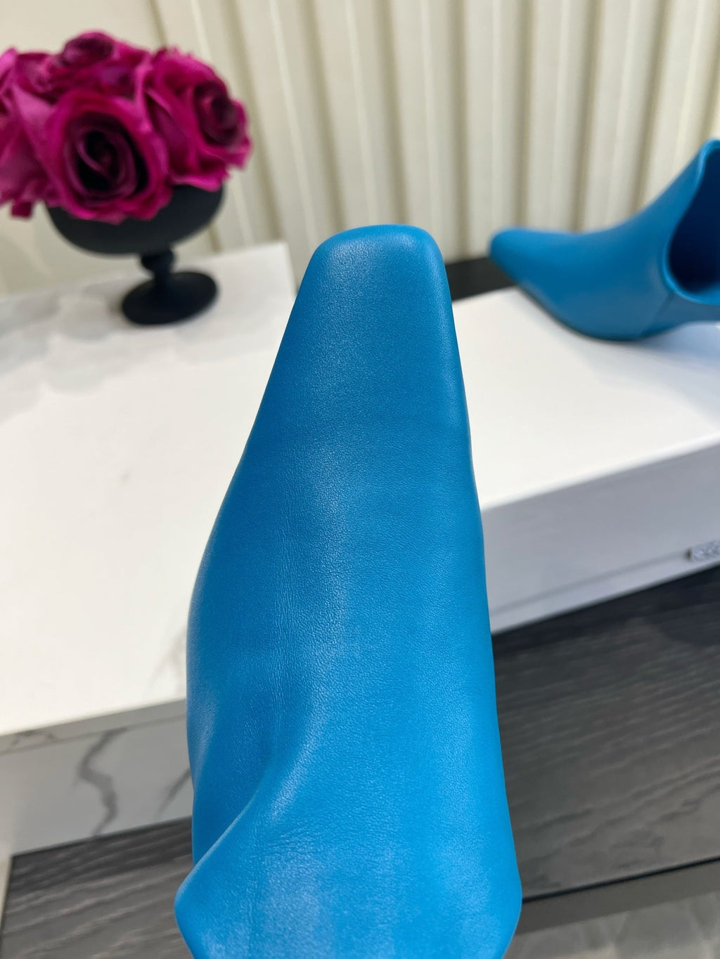 LOEWE 26S HEELED MULES IN BLUE CALFSKIN