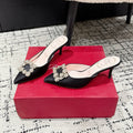 ROGER VIVIER 25S EFFLORESCENCE MULES 65MM IN BLACK SATIN EMBELLISHED CRYSTALS