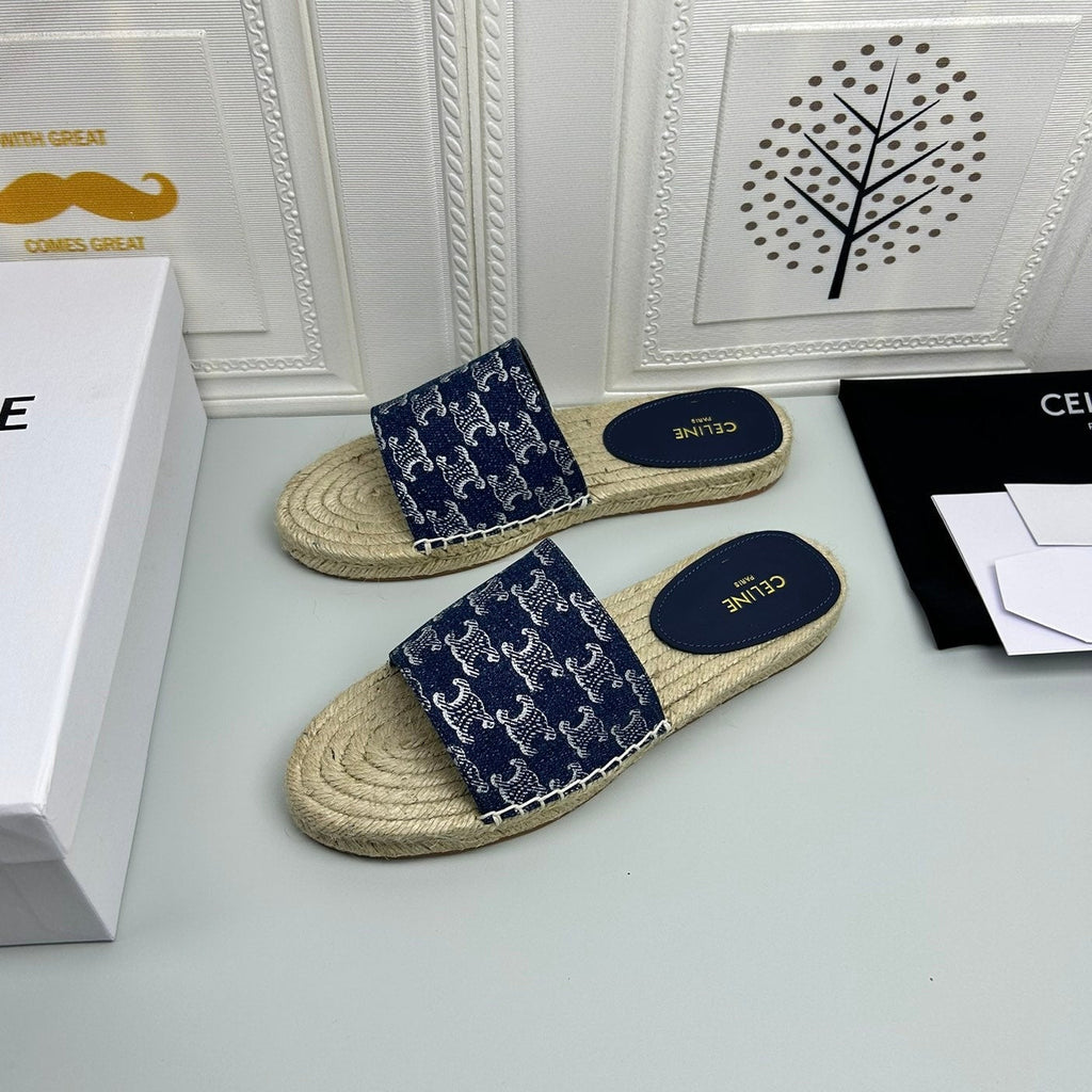 NEW FLAT FISHERMAN SLIPPERS NAVY BLUE COTTON CANVAS