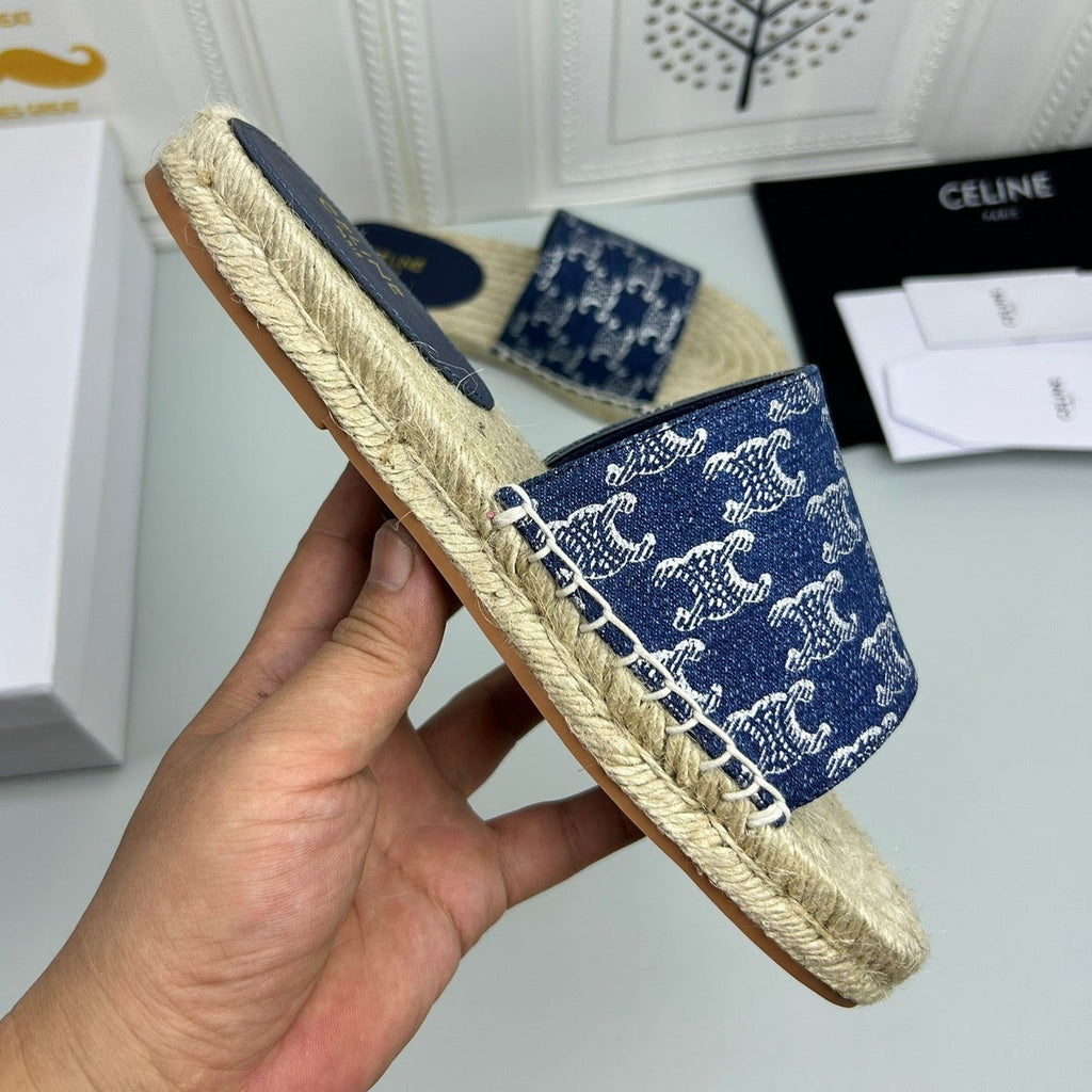 NEW FLAT FISHERMAN SLIPPERS NAVY BLUE COTTON CANVAS