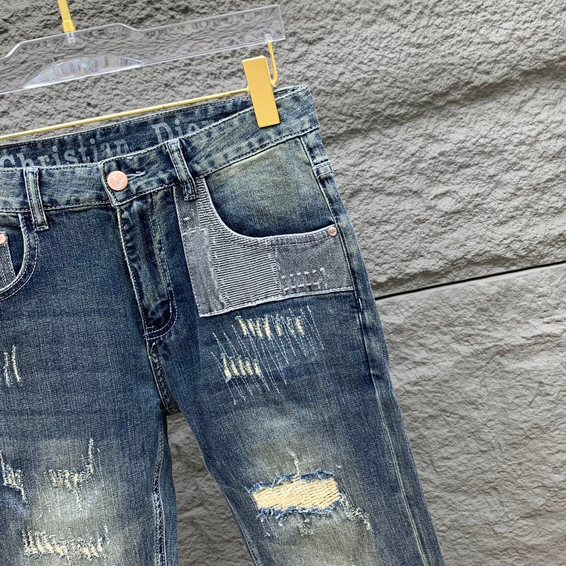 SLIMFIT RETRO-WASHED BLUE STRETCH DENIM JEANS