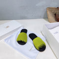 THE ROW 26S SLIDES SANDALS IN GREEN MINK FUR AND BLACK CALFSKIN