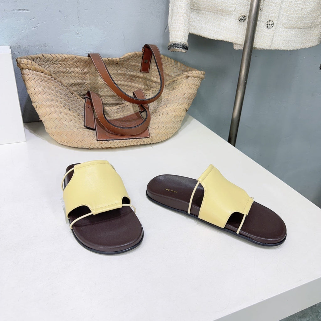 THE ROW 26S STRAP SLIDES IN LIGHT YELLOW CALFSKIN
