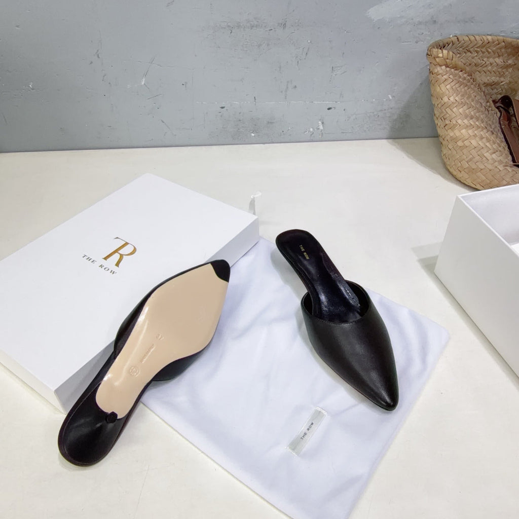 THE ROW 26S POINTED TOE MULE HEELS 35MM IN BLACK CALFSKIN