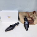 THE ROW 26S POINTED TOE MULE HEELS 35MM IN BLACK CALFSKIN