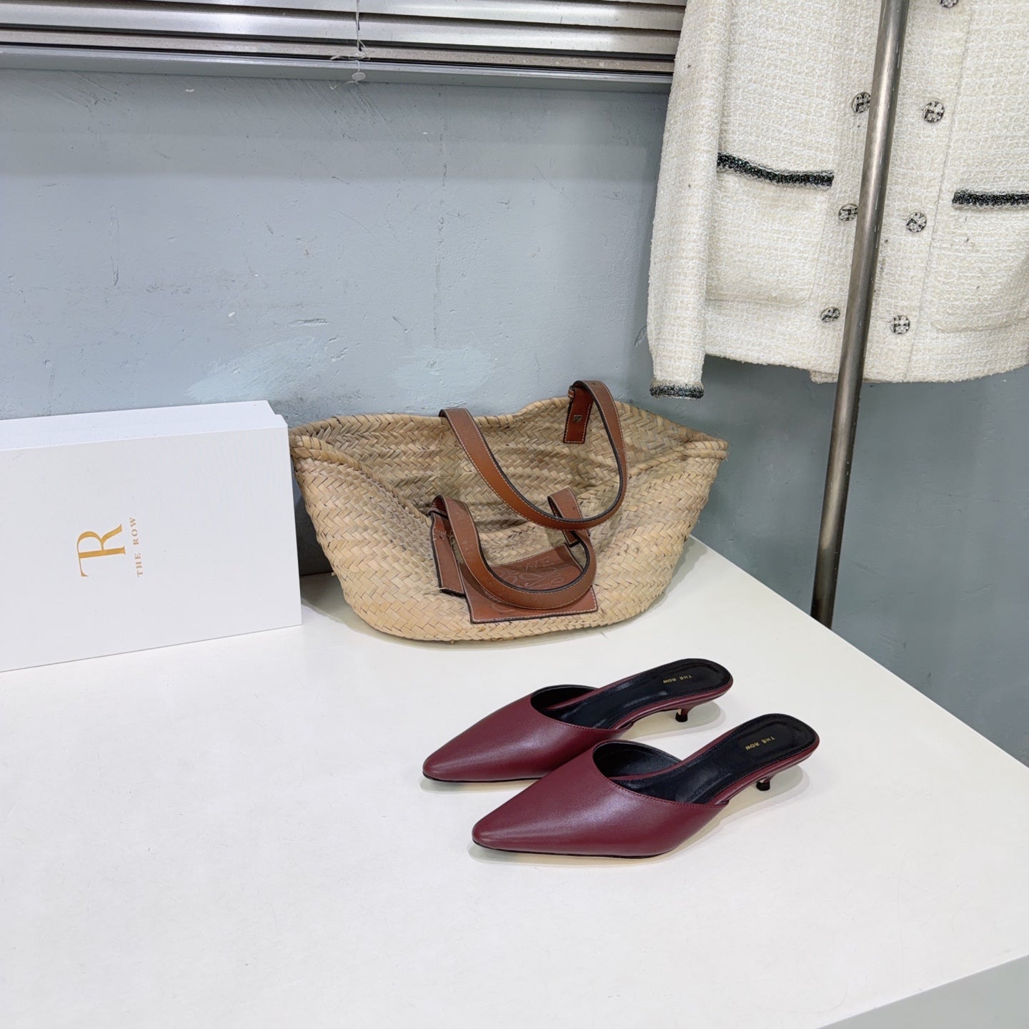 THE ROW 26S POINTED TOE MULE HEELS 35MM IN BURGUNDY RED CALFSKIN