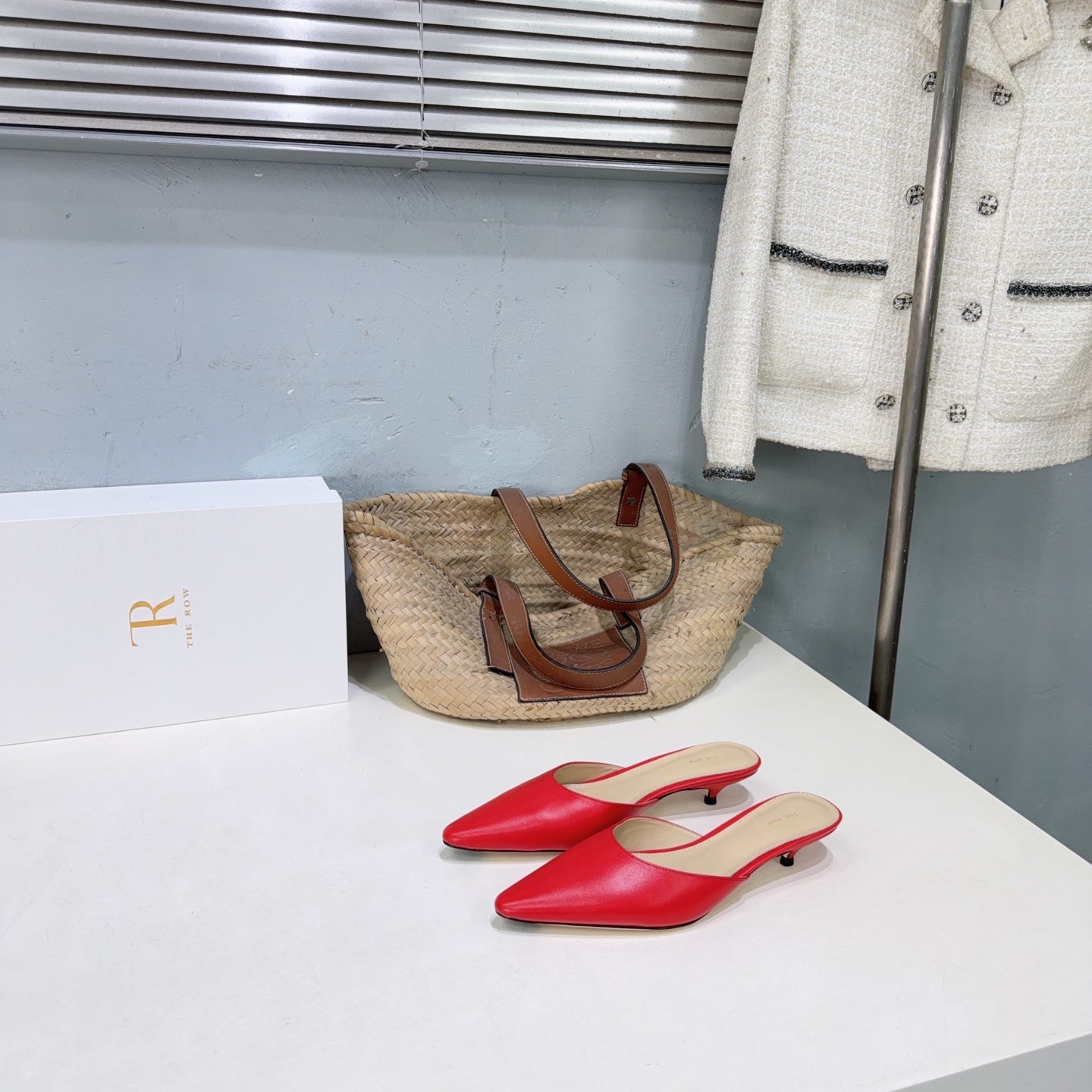 THE ROW 26S POINTED TOE MULE HEELS 35MM IN DARK RED CALFSKIN
