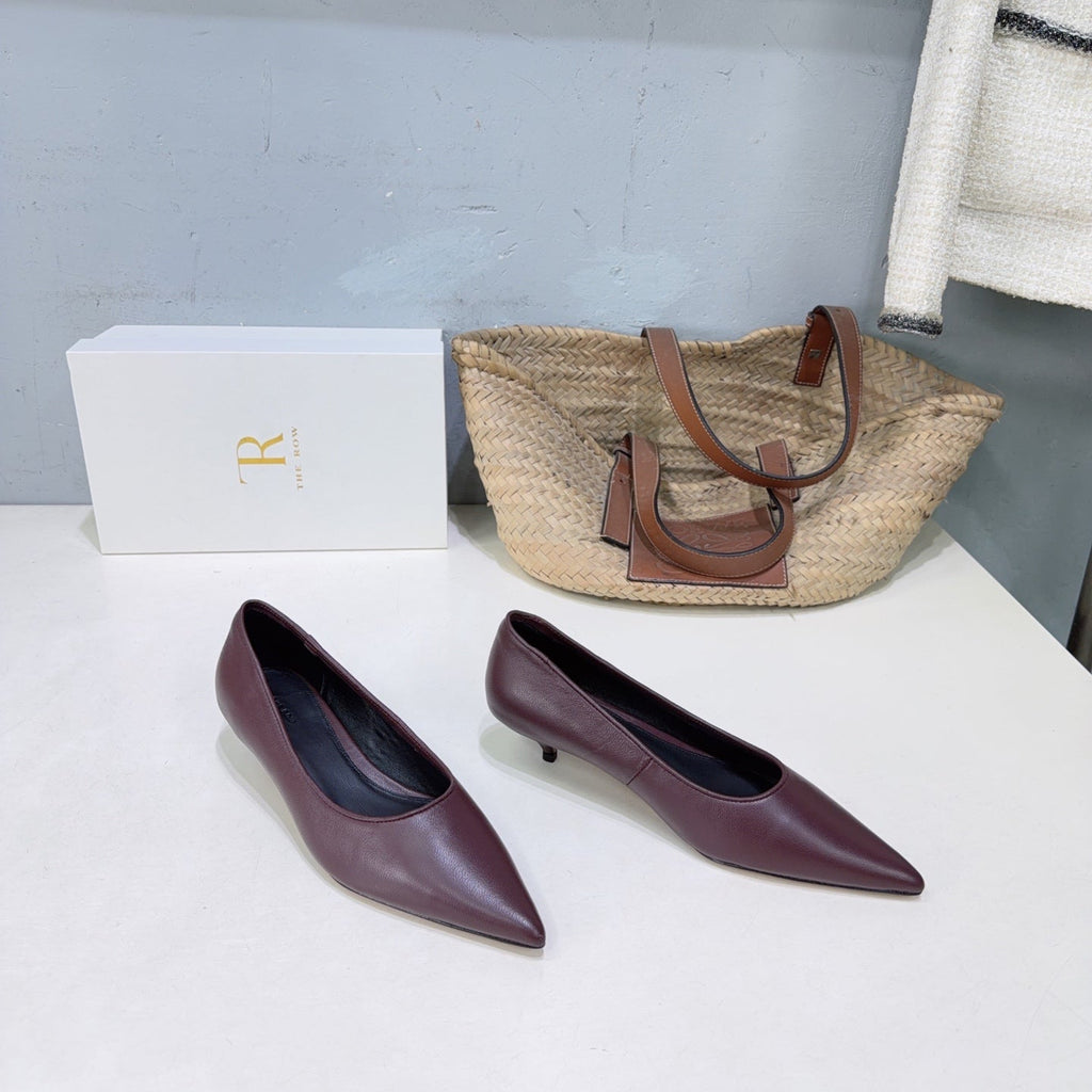 THE ROW 26S POINTED TOE PUMPS 35MM IN BURGUNDY RED CALFSKIN