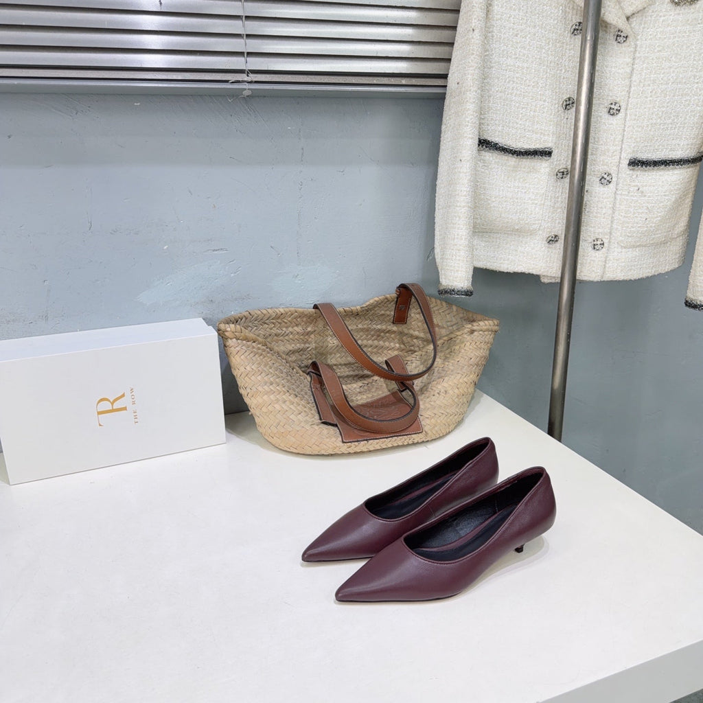 THE ROW 26S POINTED TOE PUMPS 35MM IN BURGUNDY RED CALFSKIN