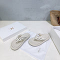 THE ROW 26S PLATFORM THONG SANDALS IN IVORY WHITE CALFSKIN & POLKA DOT CALF HAIR STRAPS