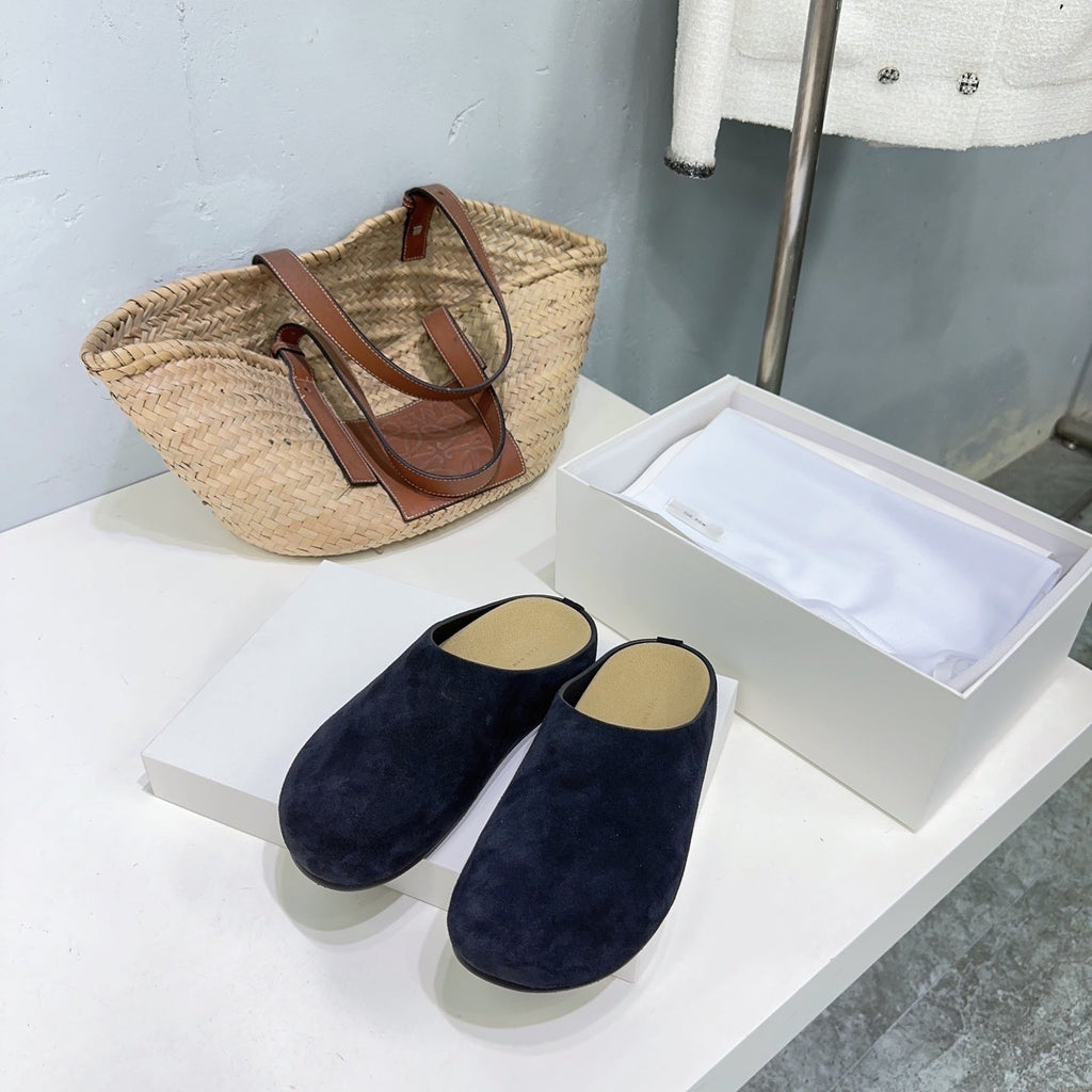 THE ROW 26S CLOG MULES IN BLACK SUEDE