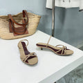 THE ROW 26S STRAPPY KITTEN HEEL SANDALS 30MM IN BROWN CALFSKIN