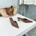 THE ROW 26S POINTED TOE MULE HEELS 45MM IN BROWN CALFSKIN