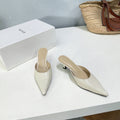 THE ROW 26S POINTED TOE MULE HEELS 45MM IN IVORY WHITE CALFSKIN