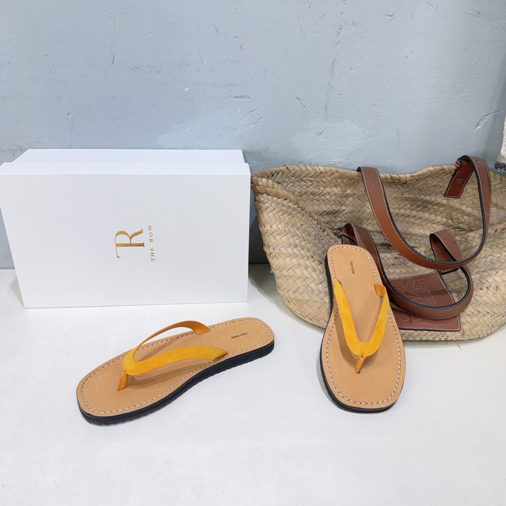 THE ROW 26S THONG SANDALS IN BROWN CALFSKIN