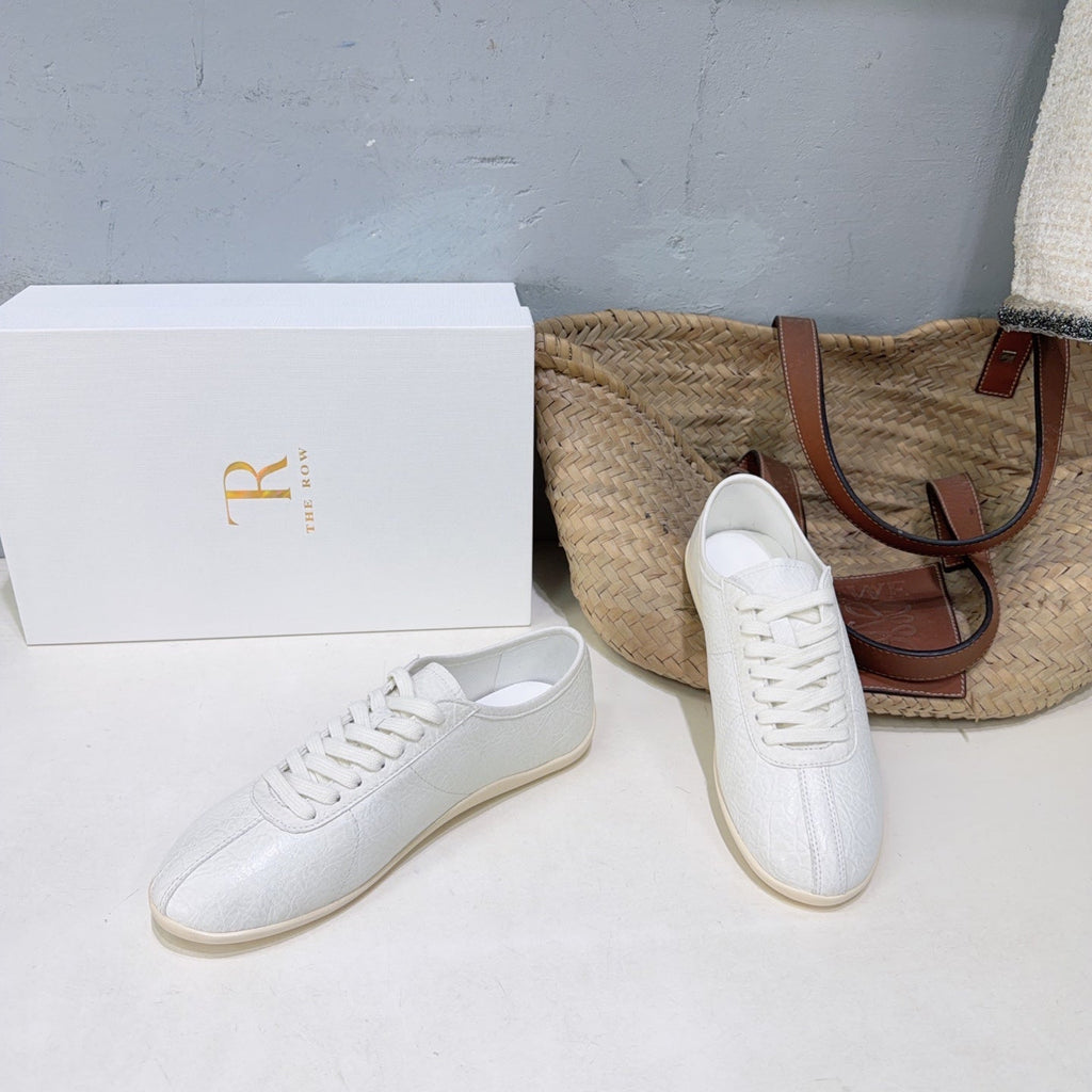 THE ROW 26S LACE-UP SNEAKERS IN WHITE GRAINED CALFSKIN