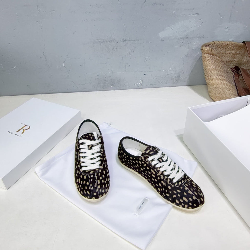 THE ROW 26S LACE-UP SNEAKERS IN BLACK LEOPARD CALF HAIR