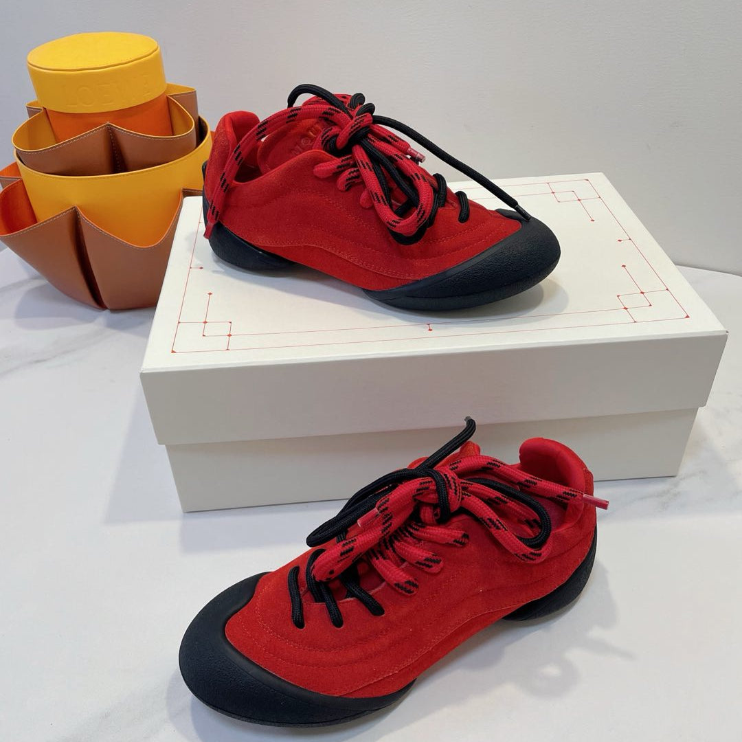 FLEXION SNEAKER IN RED SUEDE WITH BLACK TOE