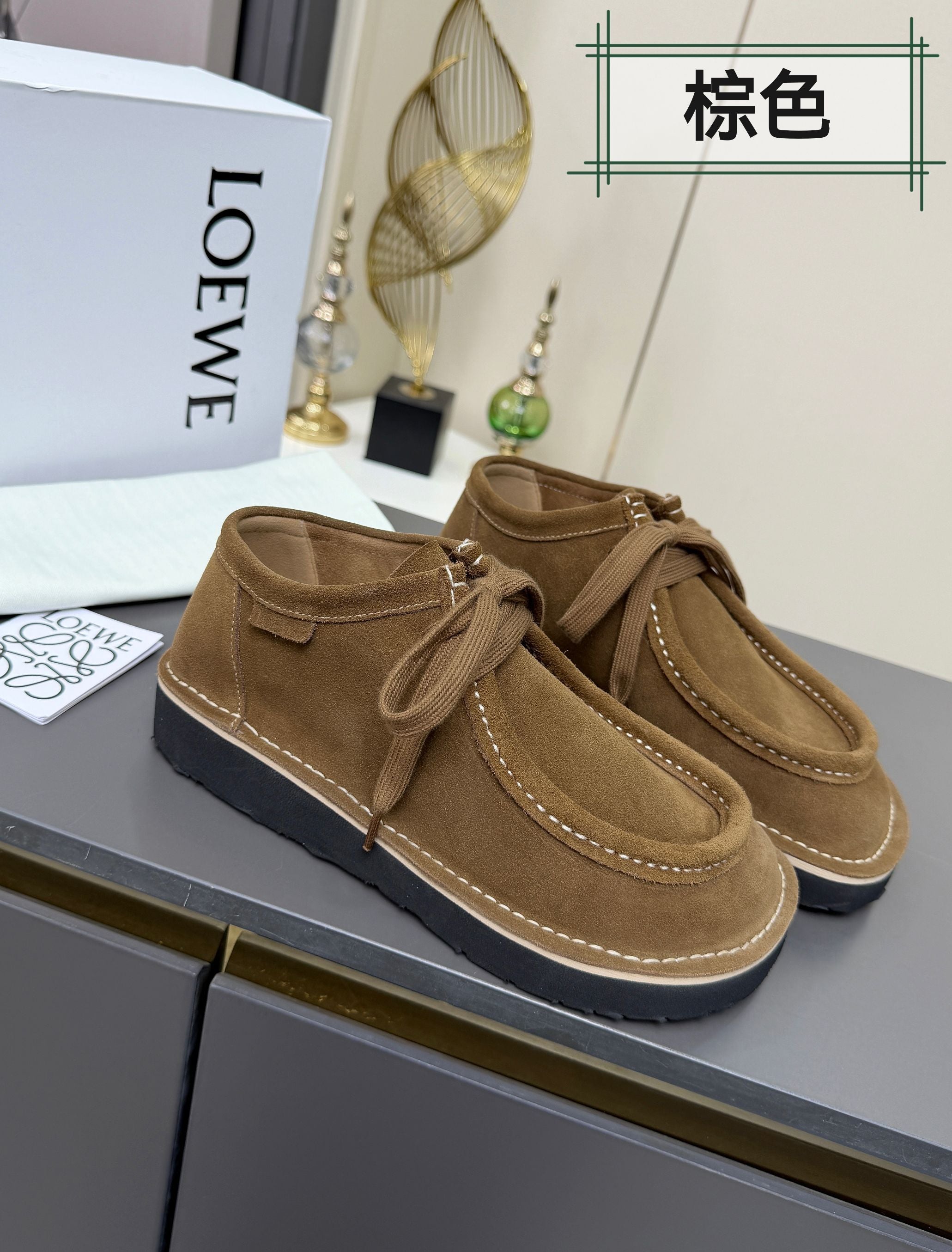 LOEWE 26S ANKLE BOOTS IN CARAMEL BROWN SUEDE