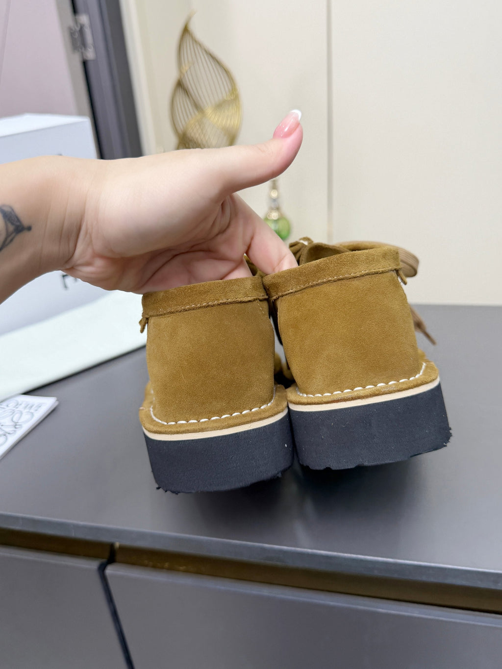 LOEWE 26S ANKLE BOOTS IN OLIVE BROWN SUEDE