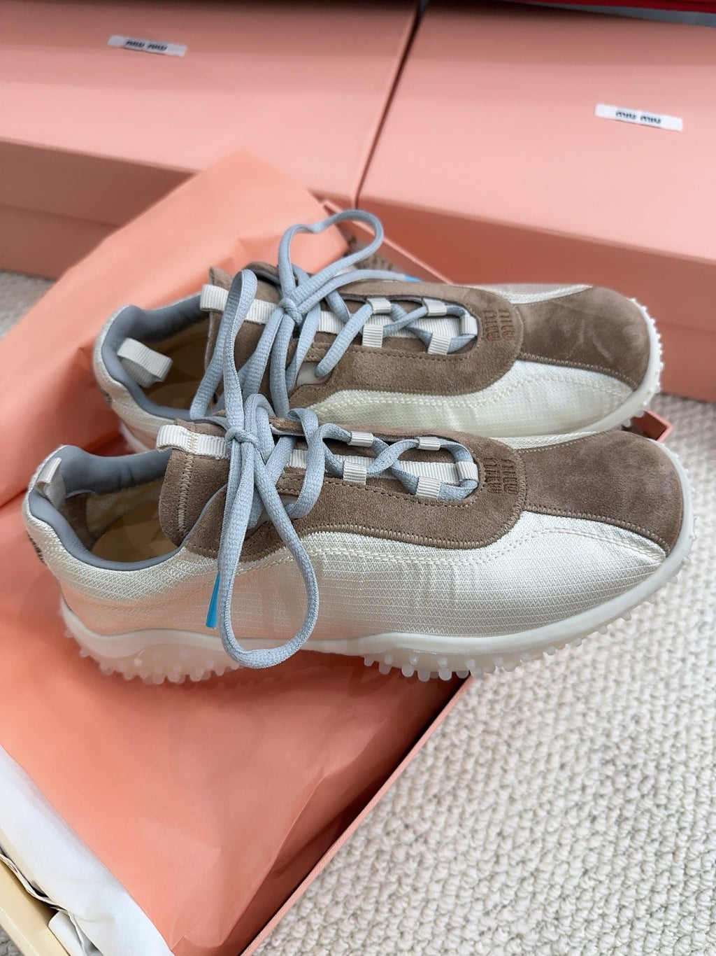 MIUMIU 26S SNEAKER IN BROWN SUEDE AND WHITE FABRIC STYLE 4