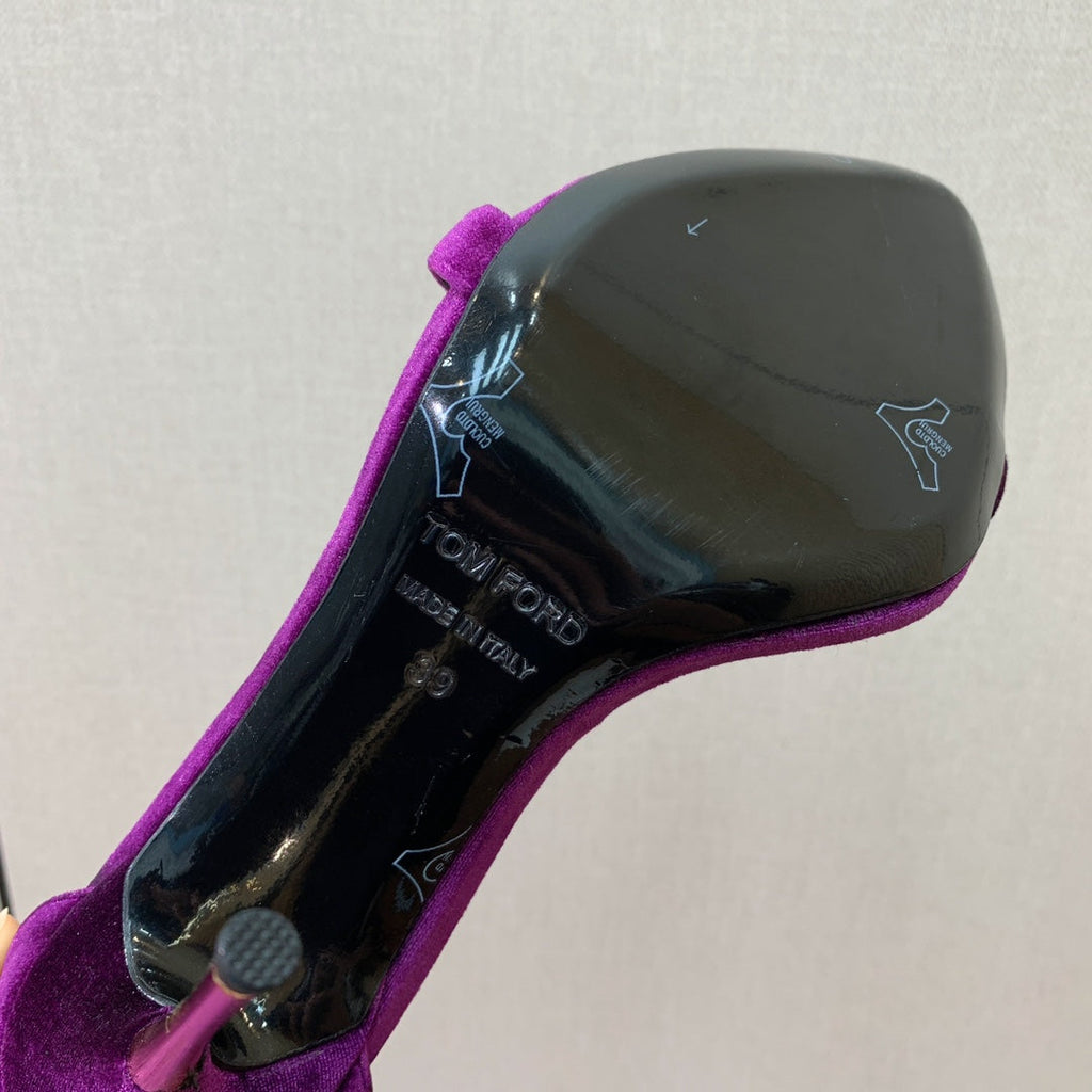 ANKLE SANDAL 10 CM IN PLUM PURPLE VELVET AND SILK