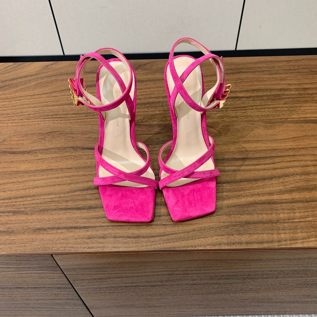 GIANVITO ROSSI 26S CRYSTAL HEELS 105 MM IN PINK SUEDE