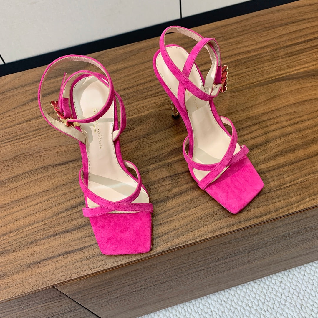 GIANVITO ROSSI 26S CRYSTAL HEELS 105 MM IN PINK SUEDE