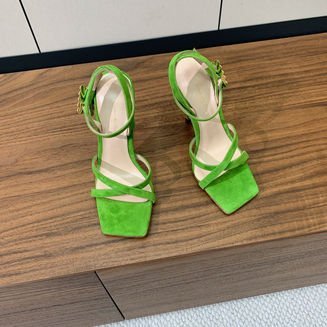 GIANVITO ROSSI 26S CRYSTAL HEELS 105 MM IN GREEN SUEDE