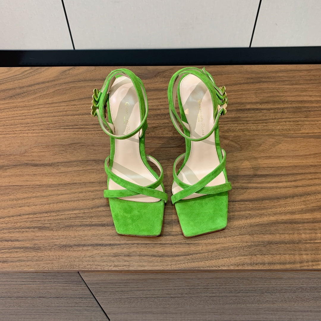 GIANVITO ROSSI 26S CRYSTAL HEELS 105 MM IN GREEN SUEDE