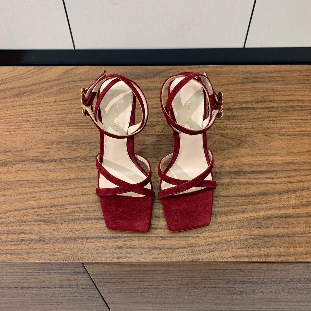 GIANVITO ROSSI 26S CRYSTAL HEELS 105 MM IN DARK RED SUEDE