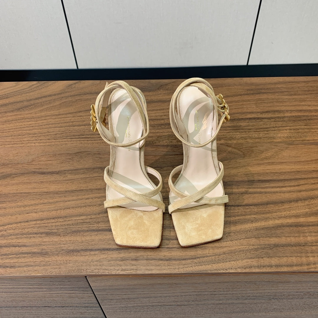 GIANVITO ROSSI 26S CRYSTAL HEELS 105 MM IN BEIGE SUEDE