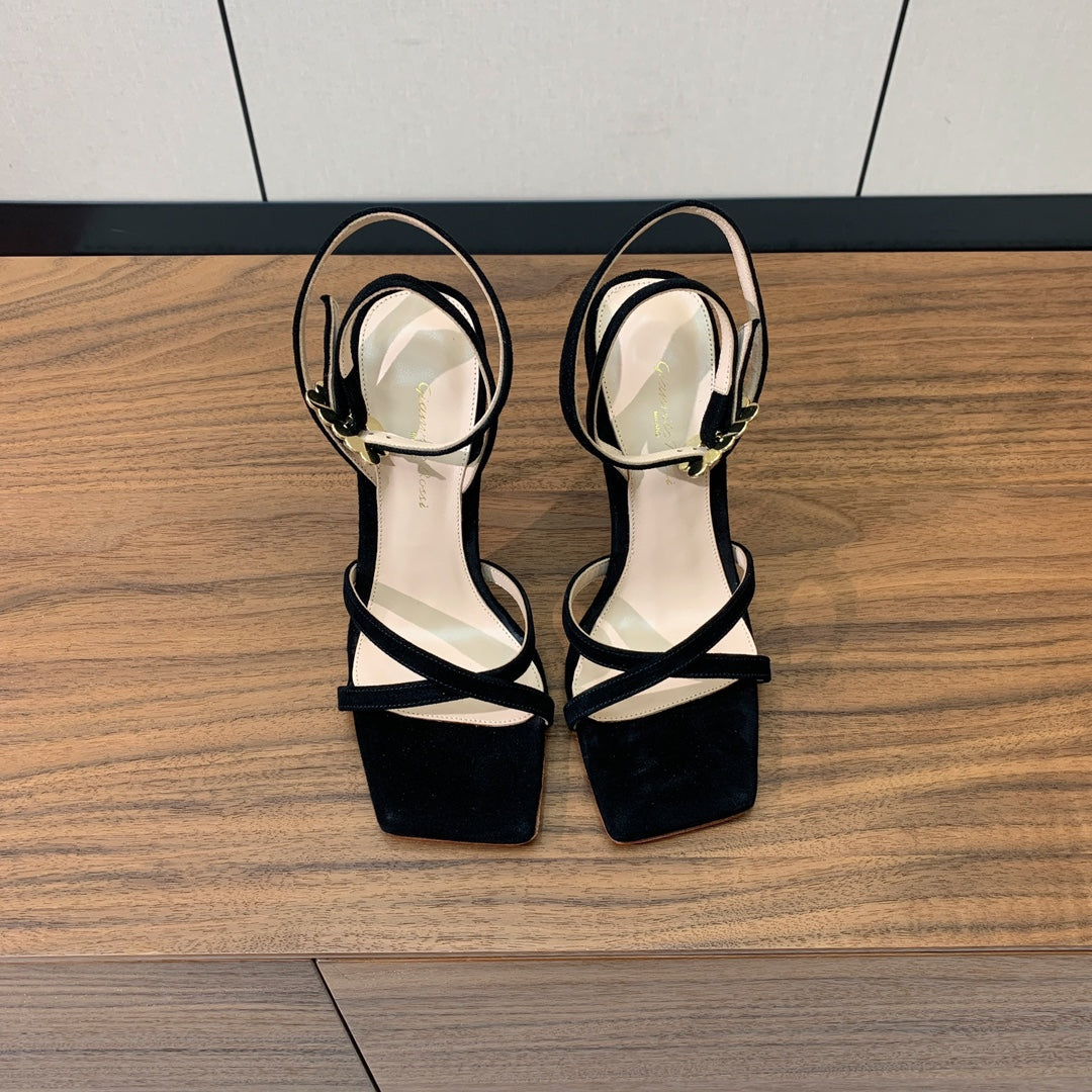 GIANVITO ROSSI 26S CRYSTAL HEELS 105 MM IN BLACK SUEDE