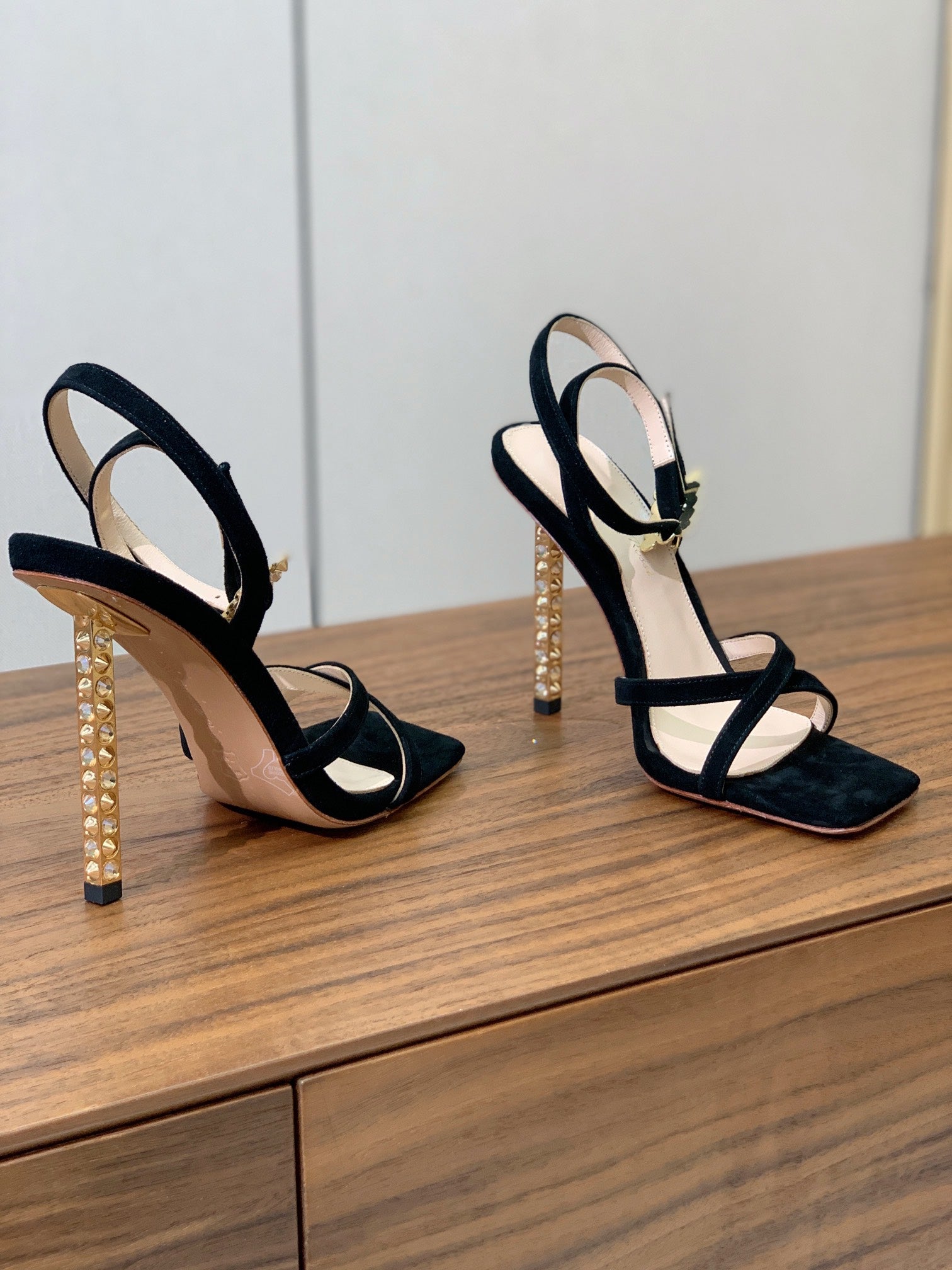 GIANVITO ROSSI 26S CRYSTAL HEELS 105 MM IN BLACK SUEDE