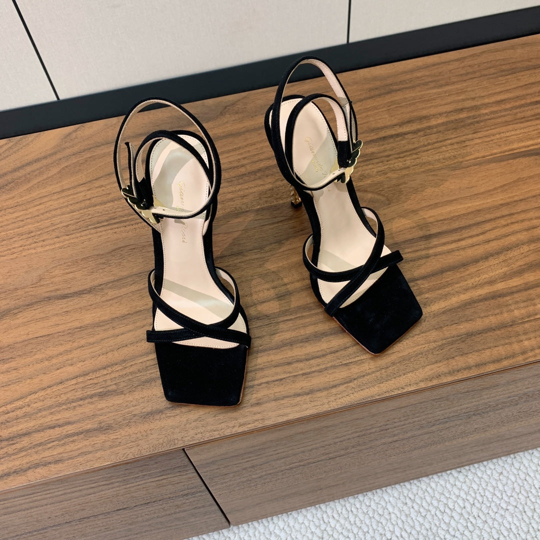 GIANVITO ROSSI 26S CRYSTAL HEELS 105 MM IN BLACK SUEDE