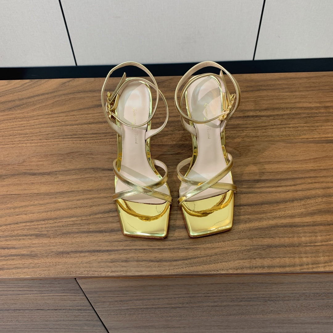 GIANVITO ROSSI 26S CRYSTAL HEELS 105 MM IN GOLD LAMBSKIN