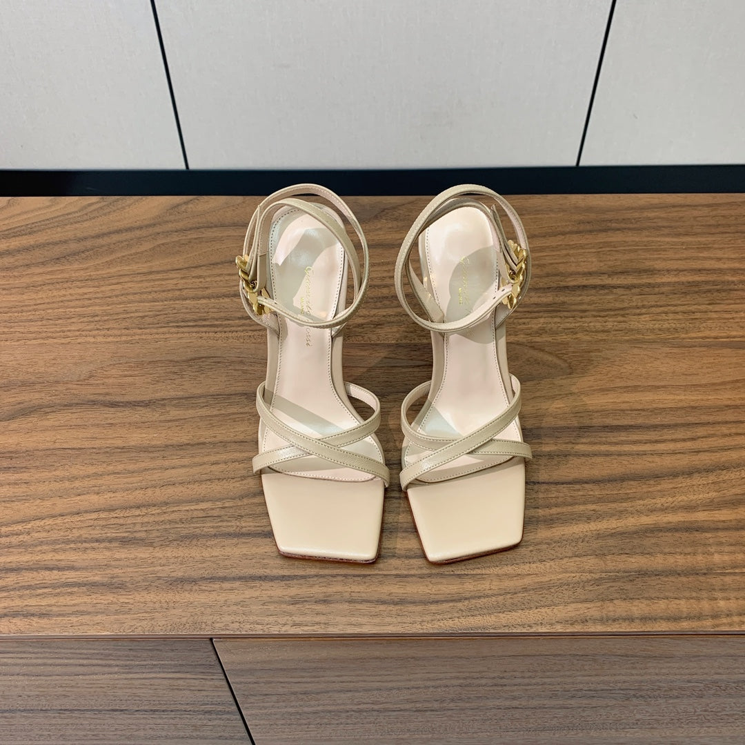 GIANVITO ROSSI 26S CRYSTAL HEELS 105 MM IN BEIGE LAMBSKIN