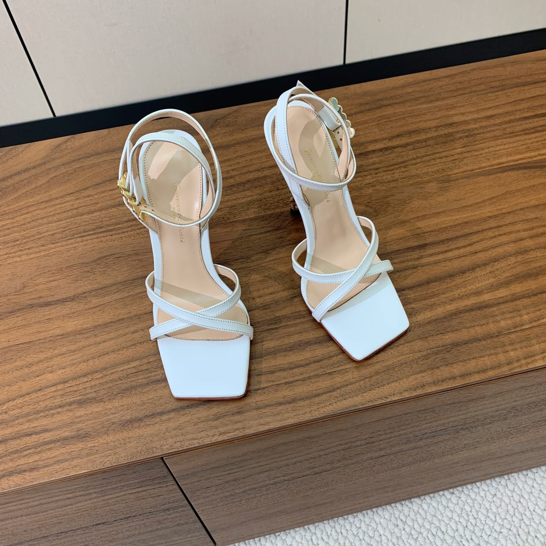 GIANVITO ROSSI 26S CRYSTAL HEELS 105 MM IN WHITE LAMBSKIN