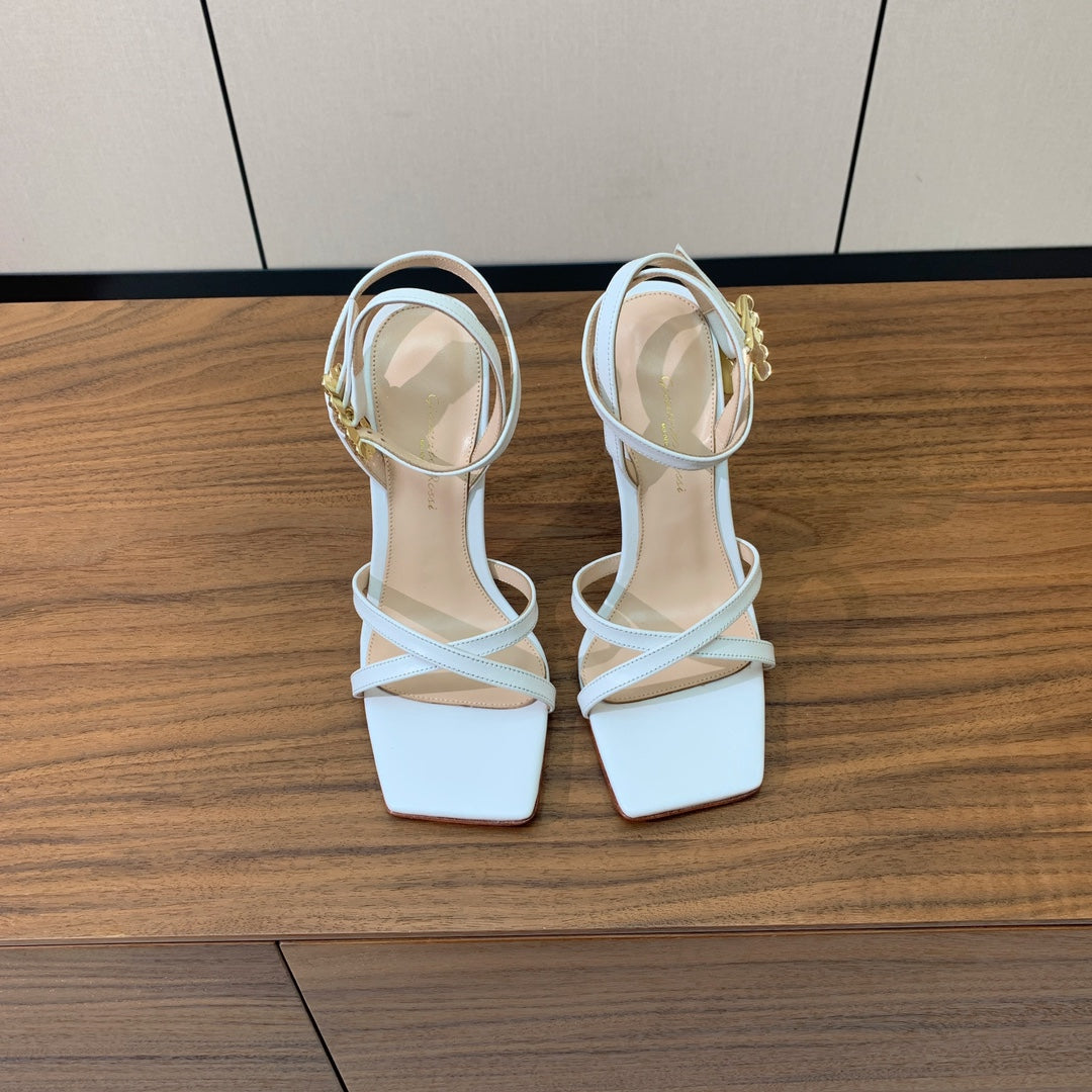 GIANVITO ROSSI 26S CRYSTAL HEELS 105 MM IN WHITE LAMBSKIN