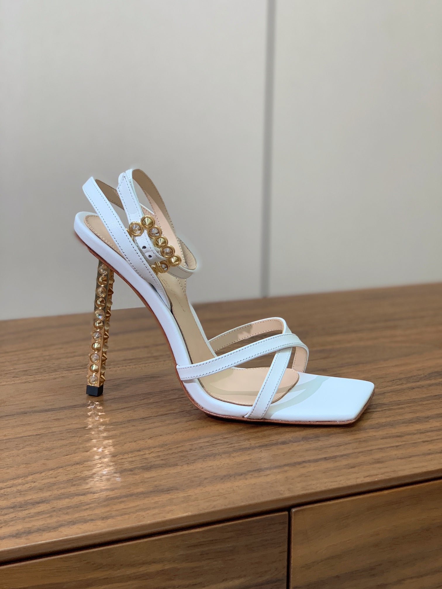GIANVITO ROSSI 26S CRYSTAL HEELS 105 MM IN WHITE LAMBSKIN