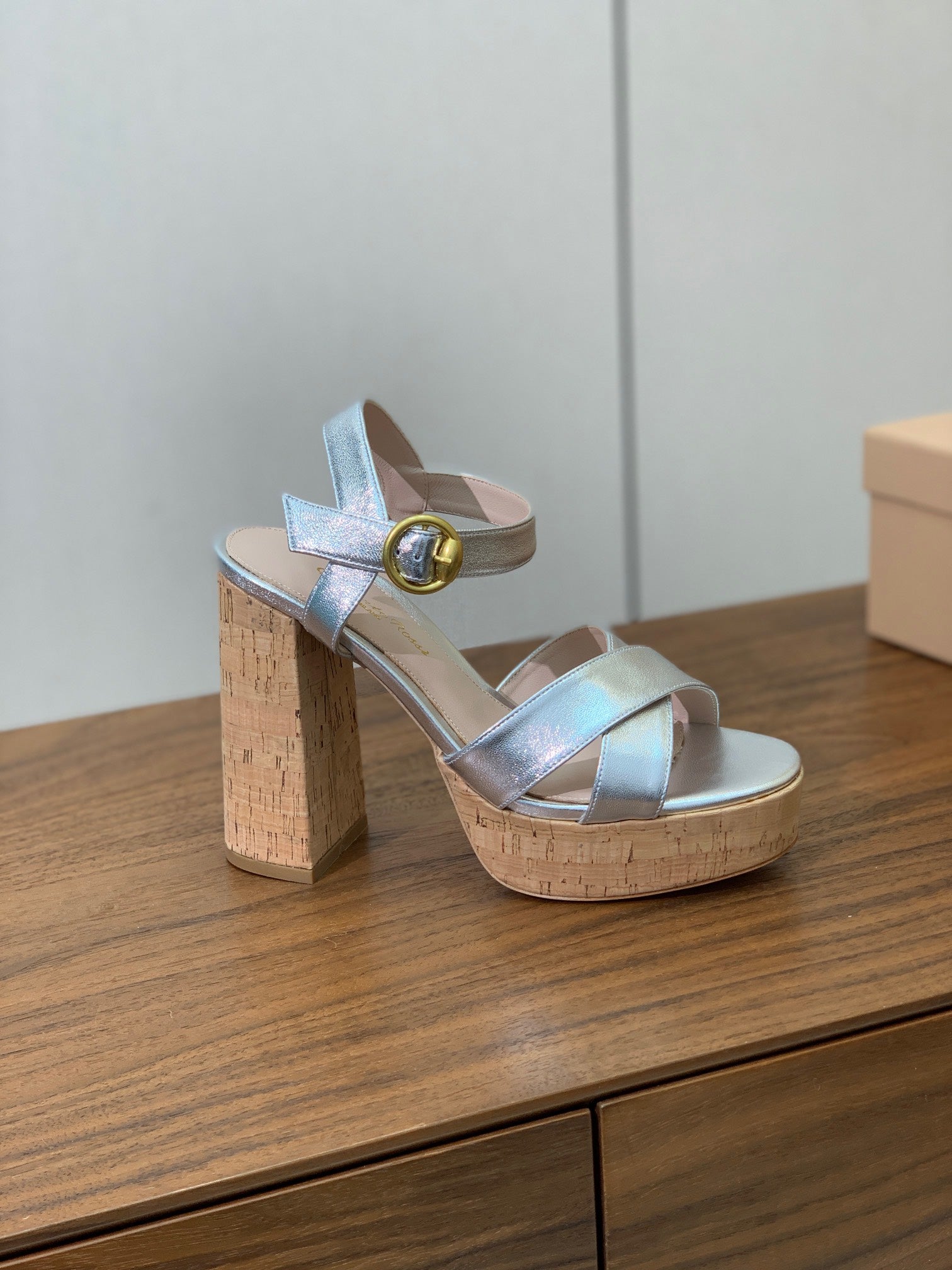 GIANVITO ROSSI 26S PLATFORM SANDALS 115 MM IN SILVER CALFSKIN
