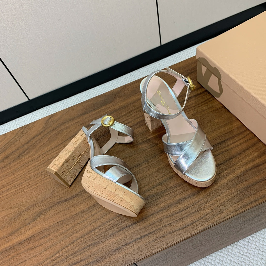 GIANVITO ROSSI 26S PLATFORM SANDALS 115 MM IN SILVER CALFSKIN