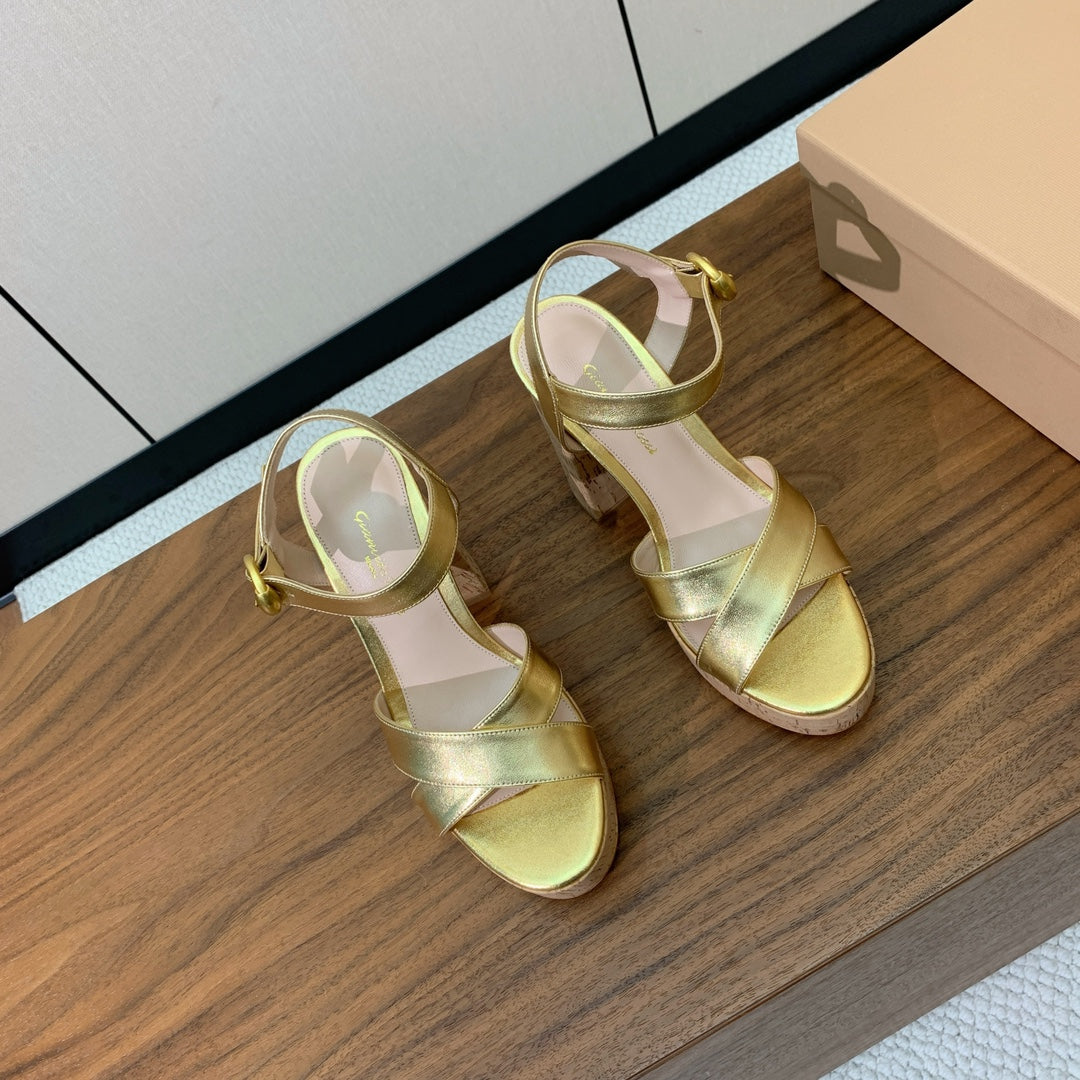 GIANVITO ROSSI 26S PLATFORM SANDALS 115 MM IN GOLD CALFSKIN