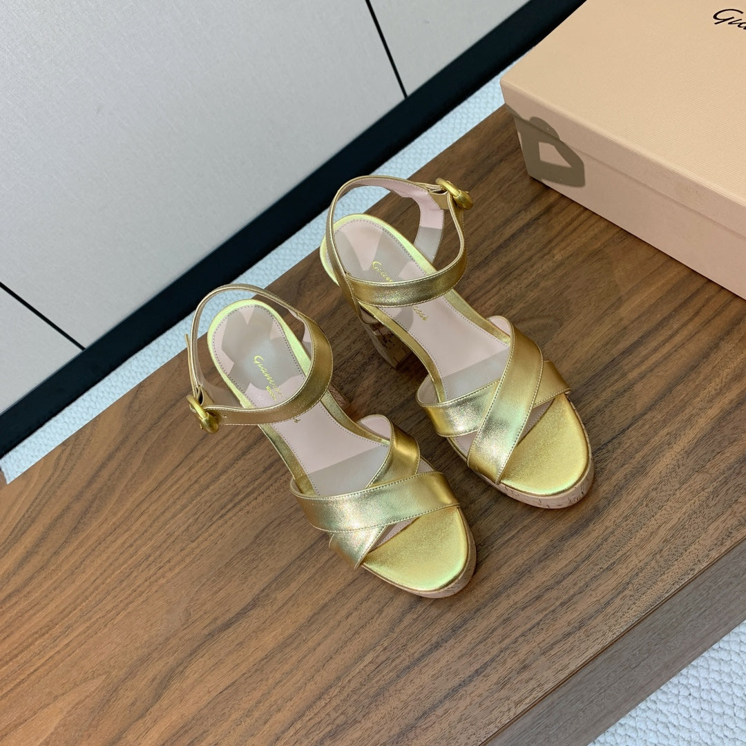 GIANVITO ROSSI 26S PLATFORM SANDALS 115 MM IN GOLD CALFSKIN