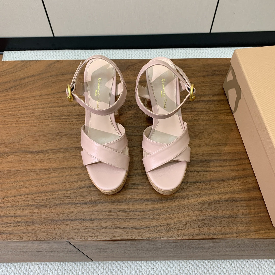 GIANVITO ROSSI 26S PLATFORM SANDALS 115 MM IN NUDE PINK CALFSKIN